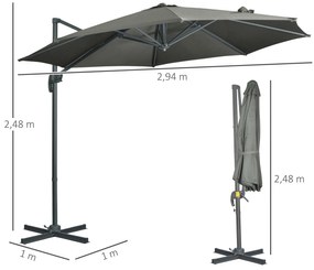 Chapéu de Sol de Jardim de Alumínio Ø294x248cm Chapéu de Sol Excêntric