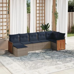 vidaXL 7 pcs conjunto sofás p/ jardim c/ almofadões vime PE cinzento