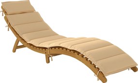 Outsunny Espreguiçadeira dobrável resistente às intempéries de madeira com acolchoamento apoio de cabeça alça de transporte 183 x 54 x 63 cm, Bege | Aosom Portugal