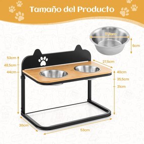 Comedouro para animais de estimação para comida e água com suporte para 2 taças de aço inoxidável para comida e água, comedouro com 3 alturas reguláve