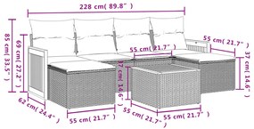 7 pcs conjunto sofás p/ jardim c/ almofadões vime PE cinzento