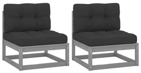 vidaXL Sofás centro jardim c/ almofadões 2 pcs pinho maciço cinzento