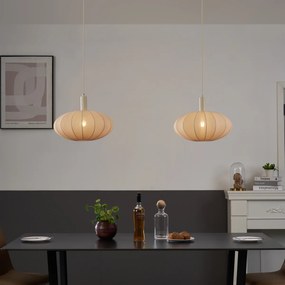 Candeeiro suspenso Japandi bege com abajur de tecido 2-luzes - Bida