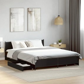 Estrutura de cama c/ gavetas 135x190 cm derivados madeira preto
