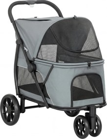 PawHut Carrinho para Cães Dobrável com 3 Rodas Janelas de Rede Almofada Lavável Todo-o-Terreno Carga 20 kg 92x63x95 cm Cinzento | Aosom Portugal