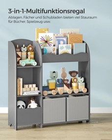 Estante para crianças com 2 caixas para brinquedos e livros 30 x 93 x 100 cm Cinzento