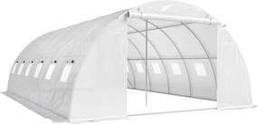 Estufa Tipo Túnel com 2 Barras de Suporte, 2 Portas Enroláveis e Janelas com Rede, Cobertura de PE Anti-UV Branco