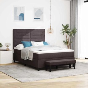 vidaXL Cama Box com Colchão e Banco Castanho Escuro 140x190 cm Tecido