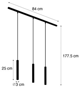 Sistema de iluminação de trilho moderno com 3 pendentes bege com preto monofásico - Slimline Keno