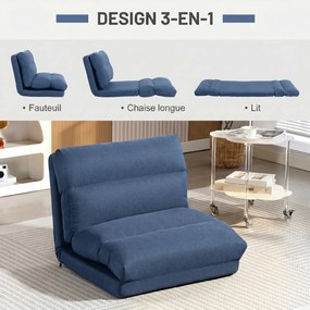 Poltrona de chão, sofá reclinável, poltrona convertível em cama, reclinável de 90° a 180°, tecido - 70 x 72 x 56 cm - azul escuro