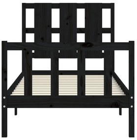 Estrutura cama de solteiro c/ cabeceira madeira maciça preto