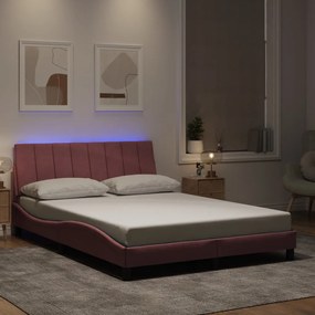 vidaXL Estrutura de cama c/ luzes LED 140x190 cm veludo rosa