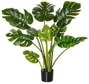 HOMCOM Planta Artificial Costela de Adão no Vaso 110cm de Altura Planta Artificial Tropical Decorativa com 11 Folhas para Casa Sala de Estar Dormitório Verde