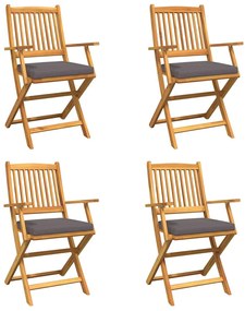 Cadeiras de Jardim Dobráveis vidaXL com Almofada Cinza 4pcs de Madeira