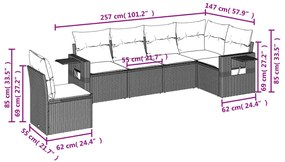 6 pcs conj. sofás jardim com almofadões vime PE cinzento-claro