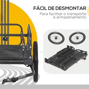 Reboque de Carga para Bicicletas com 2 Rodas Refletores e Bandeira Capacidade de 70L Carga 40 kg 125x64x53,5 cm Preto