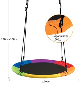 Baloiço redondo para crianças 150kg Diâmetro 100cm Altura Ajustável com Acessórios para Jardim Exterior Multicor