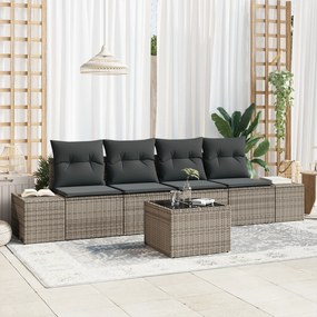 Conjunto de Sofá Jardim 5 Peças com Almofadas Cinza Polirattan