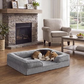 Cama ortopédica para cães L 89 x 63 x 16 cm, capa removível, bordas mais altas, antiderrapante, lavável, cama para animais de estimação, cinzento clar