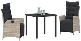 Conjunto de Jantar de Jardim 3 Peças Cinza Claro em Rattan Sintético