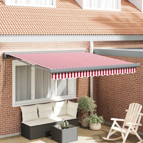 vidaXL Toldo Retrátil Automático Listrado Vermelho e Branco 350x250 cm