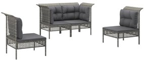 4 pcs conjunto lounge de jardim c/ almofadões vime PE cinzento