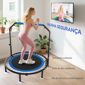 Trampolim Fitness Ø122 Trampolim Dobrável com Pega Ajustável em 4 Níveis Estrutura de Aço Azul e Preto