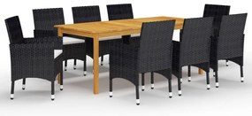 9 pcs conjunto de jantar para jardim preto
