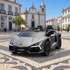 Carro elétrico para Crianças 2 Lugares Lamborghini Revuelto XL STRONG 24V, Rodas AR bombeado, Assento Couro ecológico Cinzento