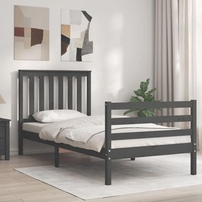 vidaXL Estrutura cama de solteiro c/ cabeceira madeira maciça cinzento
