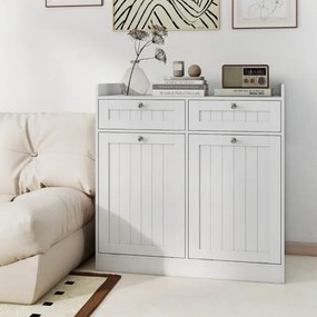 Armário para roupa suja 79 x 40 x 80 cm com dupla inclinação com Estante, 2 gavetas e 2 sacos para roupa suja removíveis Branco