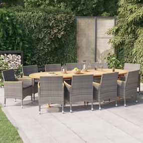 vidaXL 11 pcs conjunto de jantar para jardim com almofadões cinzento