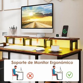 Secretária Gaming, 147,5 x 45,5 x 86 cm, Estação de Carregamento Integrada, Castanho
