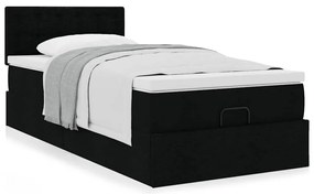 Estrutura de cama otomana com colchão preto tecido