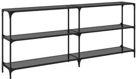 Mesa consola com tampo em vidro preto 194,5x30x81 cm aço
