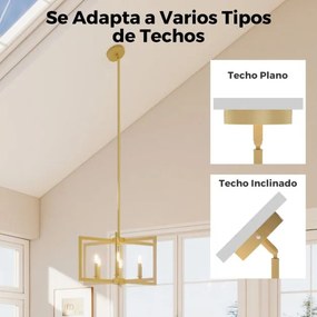 Candeeiro teto rústico de 6 luzes 54 x 54 x 67-157 cm com design geométrico, altura ajustável e metal industrial dourada