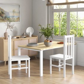 Conjunto de 2 Cadeiras de Sala de Jantar com Encosto de Ripas Estrutura de Madeira de Pinho 38,5x47,5x99 cm Branco