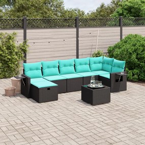 vidaXL 8 pcs conjunto de sofás p/ jardim c/ almofadões vime PE preto