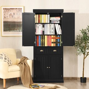 Armário arrumação multifuncional de 2 portas com gaveta para sala de estar Sala de jantar e cozinha 76 x 40 x 183 cm Preto