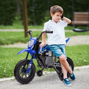 Moto elétrica para crianças, moto de motocross para crianças dos 3 aos 6 anos, 2 motores, 12 V, velocidade máxima de 5 km/h, 107 x 56 x 70 cm, azul