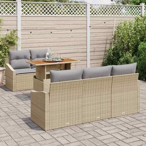 Conjunto de Jantar de Jardim com 6 Peças e Almofadas Bege em Rattan Si