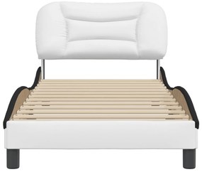 Estrutura cama c/ cabeceira couro artificial branco e preto