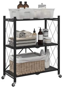 vidaXL Prateleira de arrumação sobre rodas 71x34x88 cm aço preto