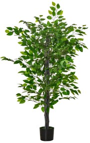 HOMCOM Planta Artificial Ficus 135 cm com Vaso 756 Folhas Planta Artificial Realista para Interior e Exterior Verde
