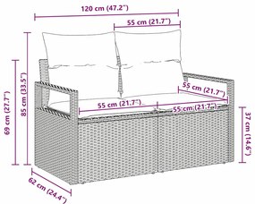 Sofá de Jardim 2 Lugares com Almofadas Cinzento em Rattan