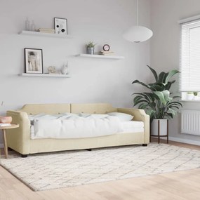 Sofá-cama com colchão 90x200 cm tecido cor creme