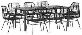 Conjunto de jantar jardim 9 peças vidro vime PE preto