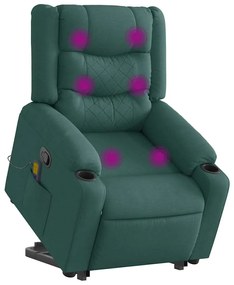 vidaXL Poltrona reclinável elevatória de massagens tecido verde-escuro