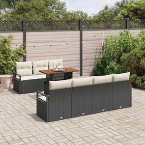 Conjunto de Sofá de Jardim de 8 Peças com Almofadas Preto de Rattan