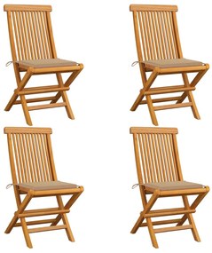 vidaXL Cadeiras de jardim c/ almofadões beges 4 pcs teca maciça